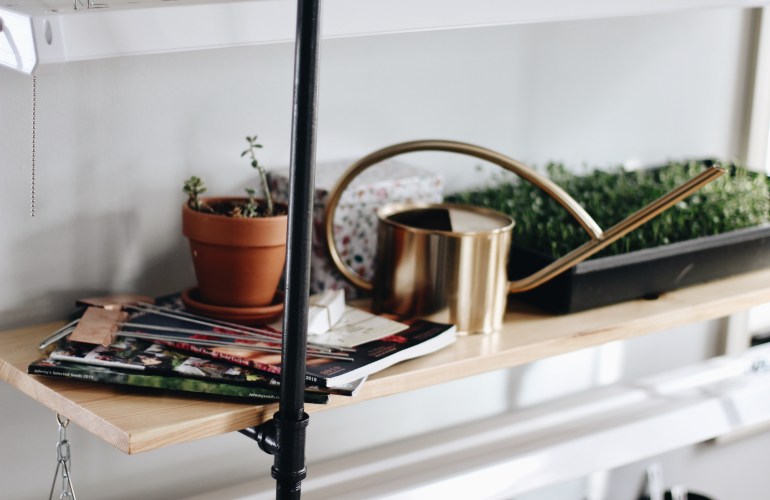 DIY Black Pipe Shelf Seed Starting Station